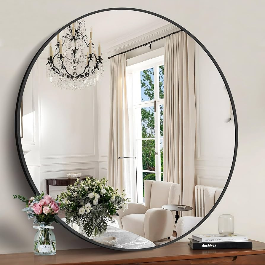 Black Round Mirror, Round Bathroom Mirror 42 inch, Round Mirror Black Frame, Round Mirrors for Wa... | Amazon (US)