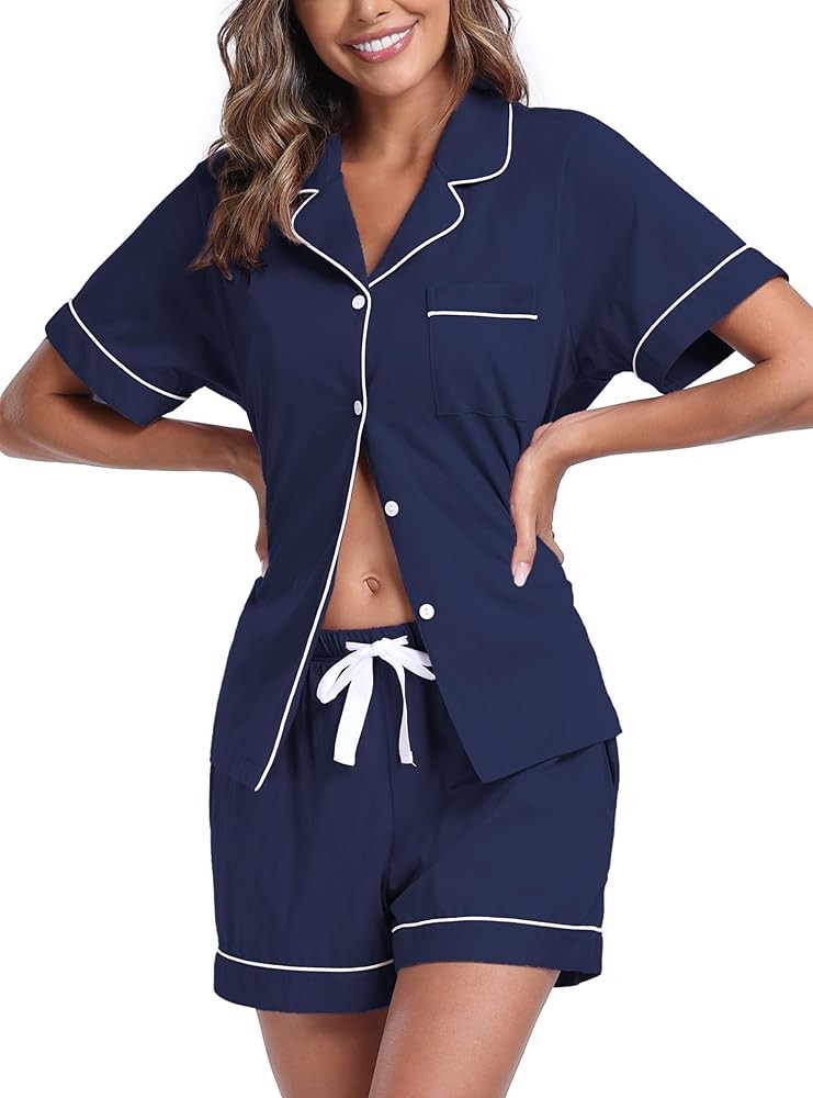 EA'S SECRET Womens Pajamas Set 100% Cotton Soft Short Sleeve Sleepwear Button Down Nightwear Summ... | Amazon (US)