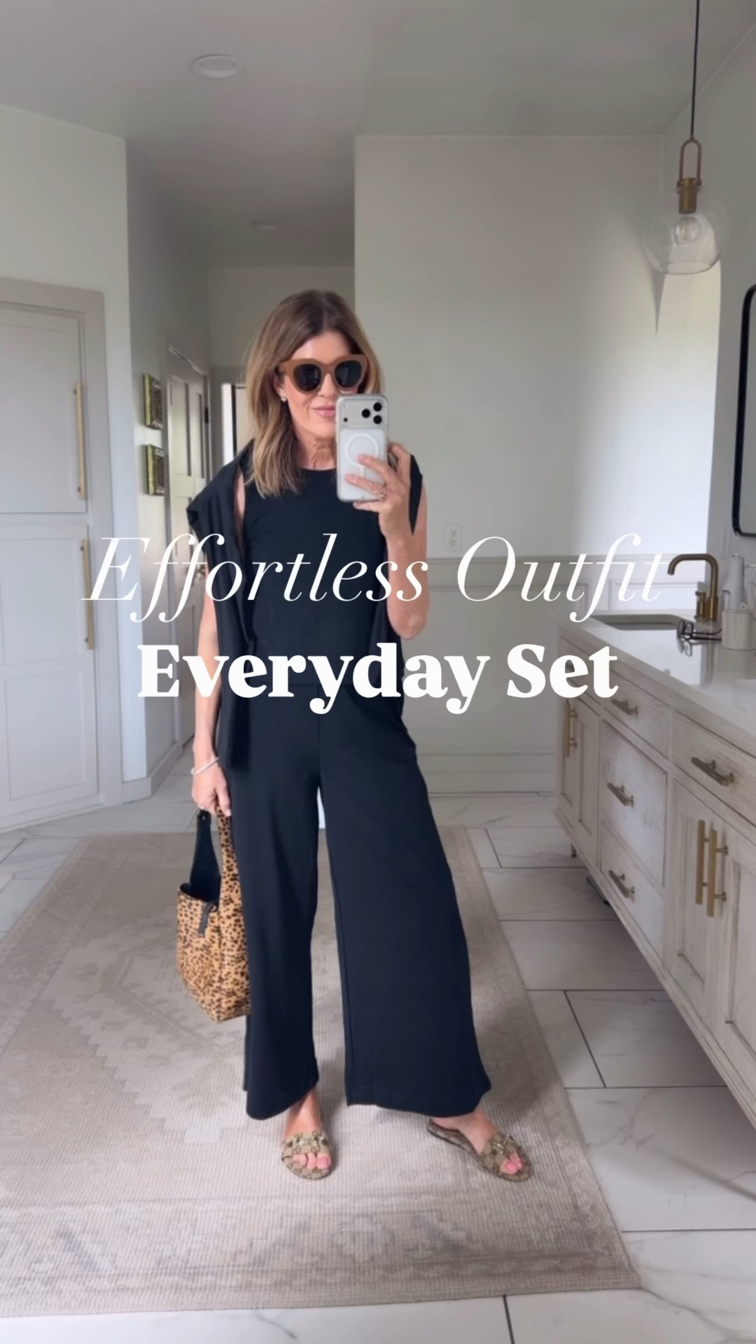 Bestselling cotton jersey top and matching wide-leg cropped pants. Both size small. Draped the softest Amazon cardigan over my shoulders and accessorized with THE MADISON Michelle Pfeiffer look for less sunglasses!

#LTKOver40 #LTKootd