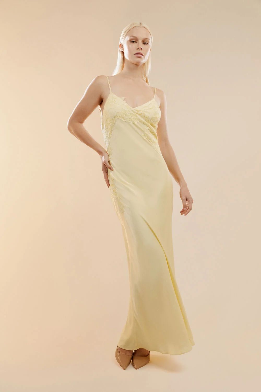 Avoco Lace Detail Midi Dress in Canary Yellow | Bardot (US)