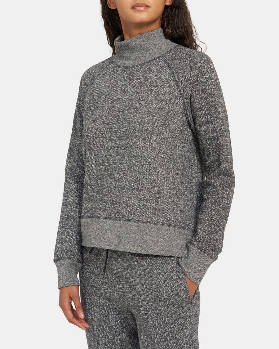 Mock Neck Pullover in Melangé Cotton Terry | Theory Outlet