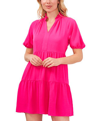 Women's Short Sleeve Tiered V-Neck Baby Doll Dress | Macy's