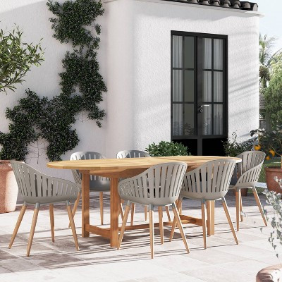 Walsham 7pc Eucalyptus Wood Dining Set with Oval Extendable Table - Amazonia | Target