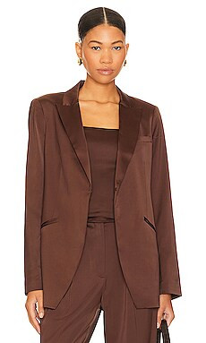 Favorite Daughter Satin Blazer in Coffee from Revolve.com | Revolve Clothing (Global)