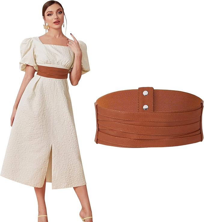 SUOSDEY Women Faux Leather Braided Waist Belt for Dress Elastic Stretch Belt for Ladies Wide Wais... | Amazon (US)