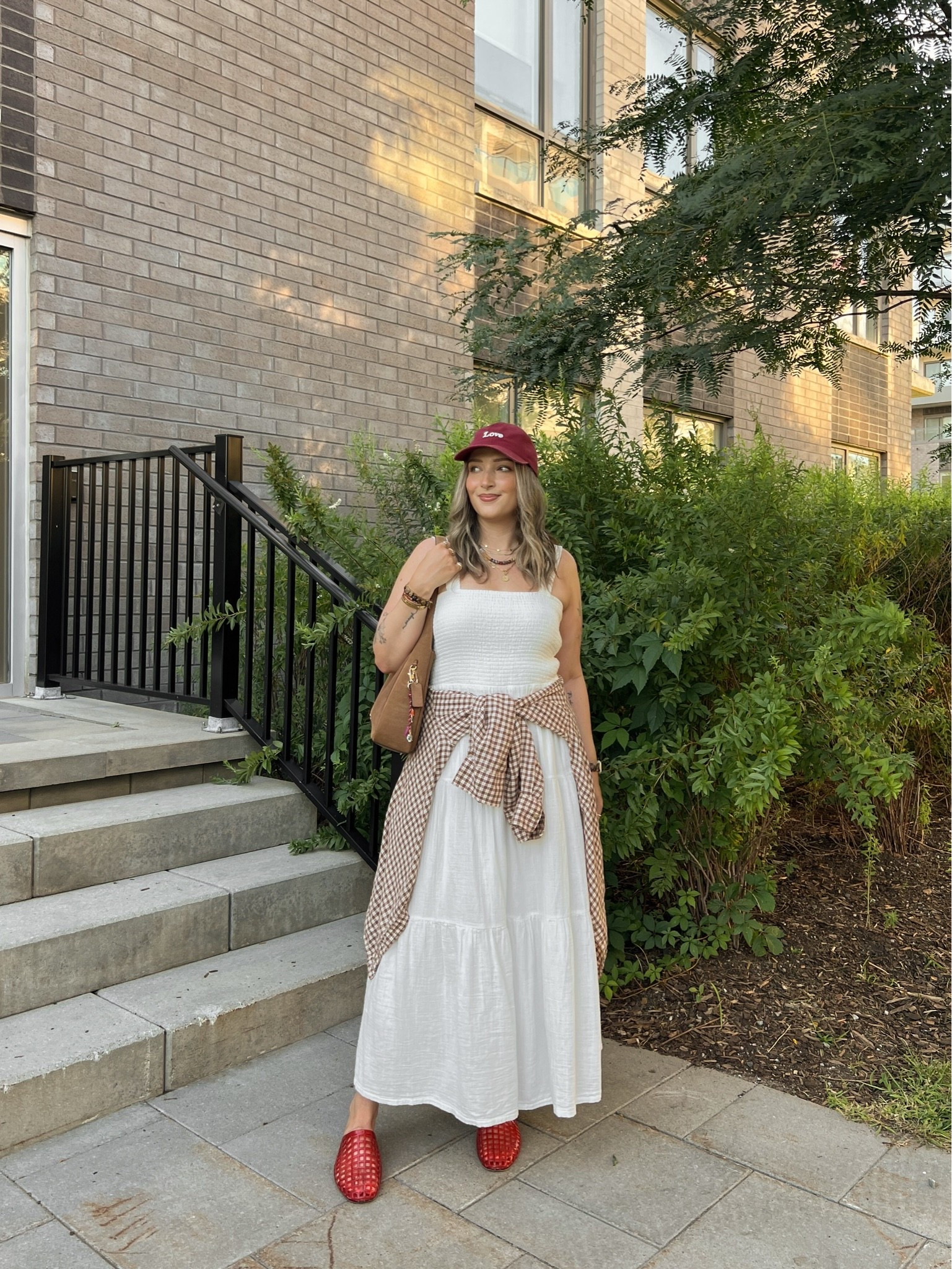 Fall transition outfit! Wearing L in the white maxi dress, could have done M. Plaid flannel shirt is old, linked similar. I’m a 9.5-10 shoe and wear a 10 in the jelly shoes, Canadian link under “similar products”

#LTKfall #LTKsummer #LTKdresses
