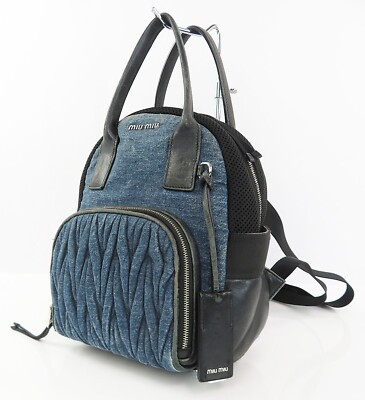 Auth MIU MIU Blue Denim and Black Leather Backpack Bag Purse #59717  | eBay | eBay US