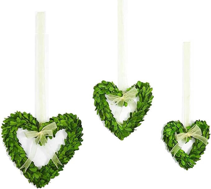 BoxwoodValley Boxwood Wreath Preserved Heart Shape Set of 3, Valentine Day Gift Doo Wallif Hangin... | Amazon (US)
