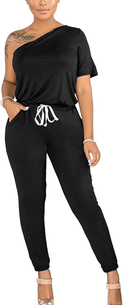 PRETTYGARDEN Women's 2 Piece Tracksuit Outfits One Shoulder Short Sleeve Tops Long Pants Sweatsui... | Amazon (US)