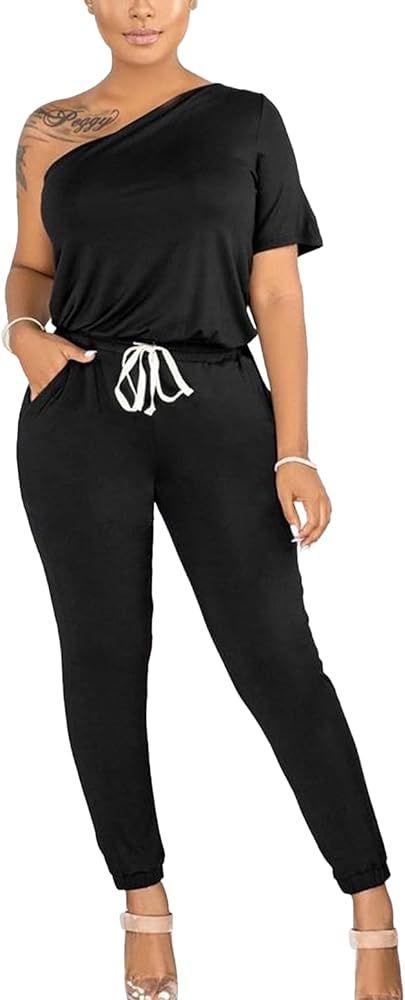 PRETTYGARDEN Women's 2 Piece Tracksuit Outfits One Shoulder Short Sleeve Tops Long Pants Sweatsui... | Amazon (US)