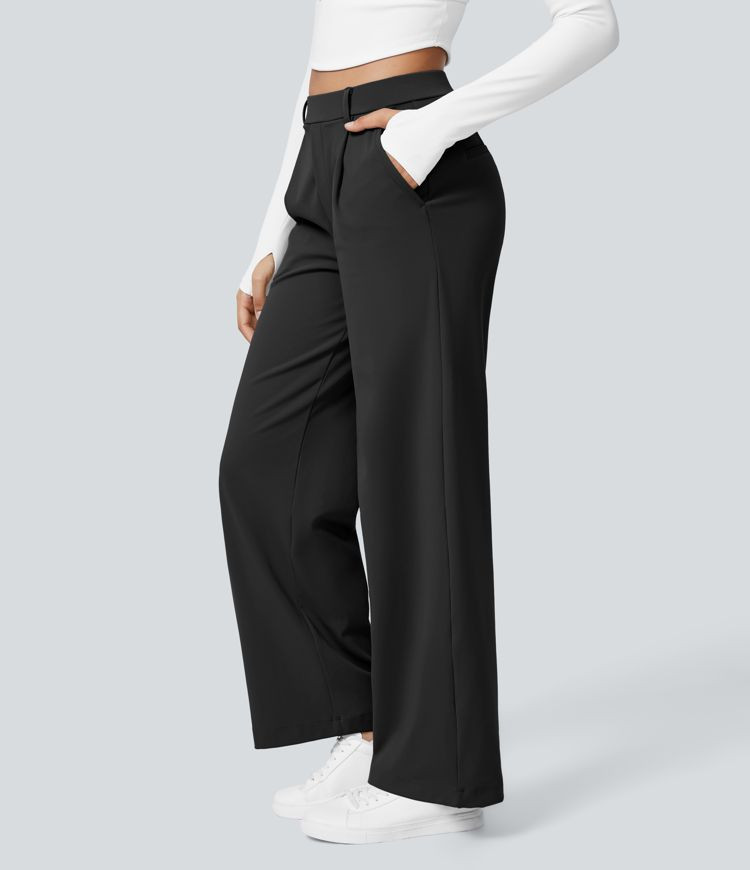 High Waisted Pocket Straight Leg Work Pants | HALARA