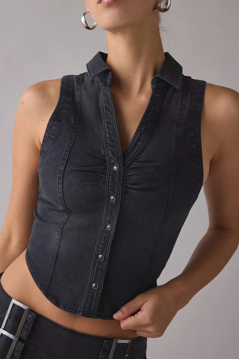 BDG Rae Snap-Front Cropped Denim Vest Top | Urban Outfitters (US and RoW)