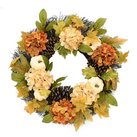 Way to Celebrate Harvest Cream Pumpkin and Hydrangea wreath 24" | Walmart (US)