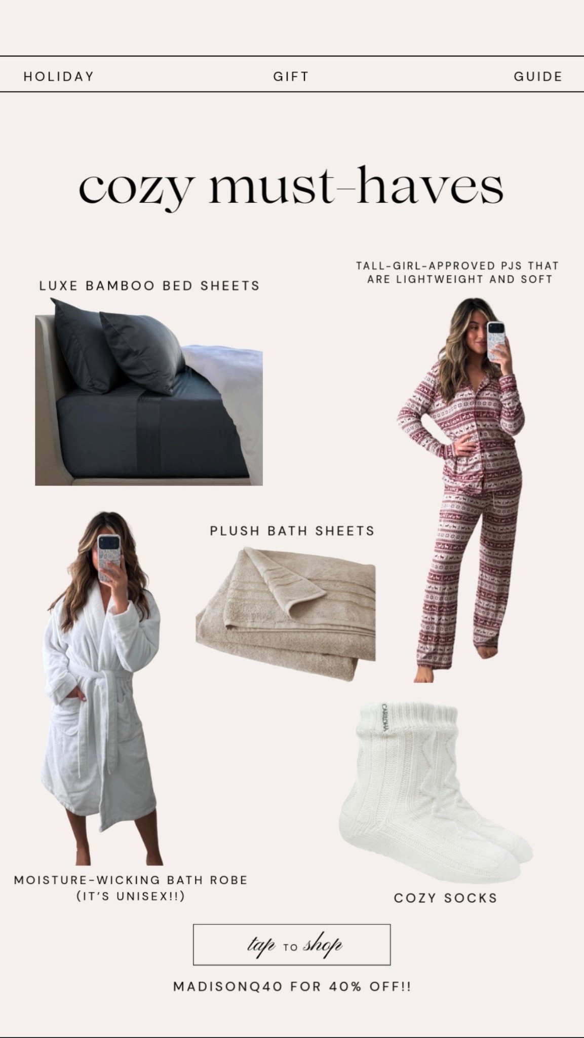 Cozy must haves gift guide! @cariloha #ad  MADISONQ for 40% off! 

#LTKSaleAlert #LTKGiftGuide #LTKHoliday