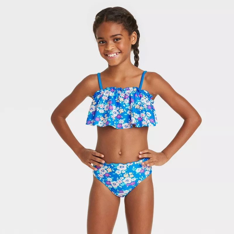 Girls' Floral Ruffle Edge Bandeau Bikini Set - Cat & Jack™ | Target