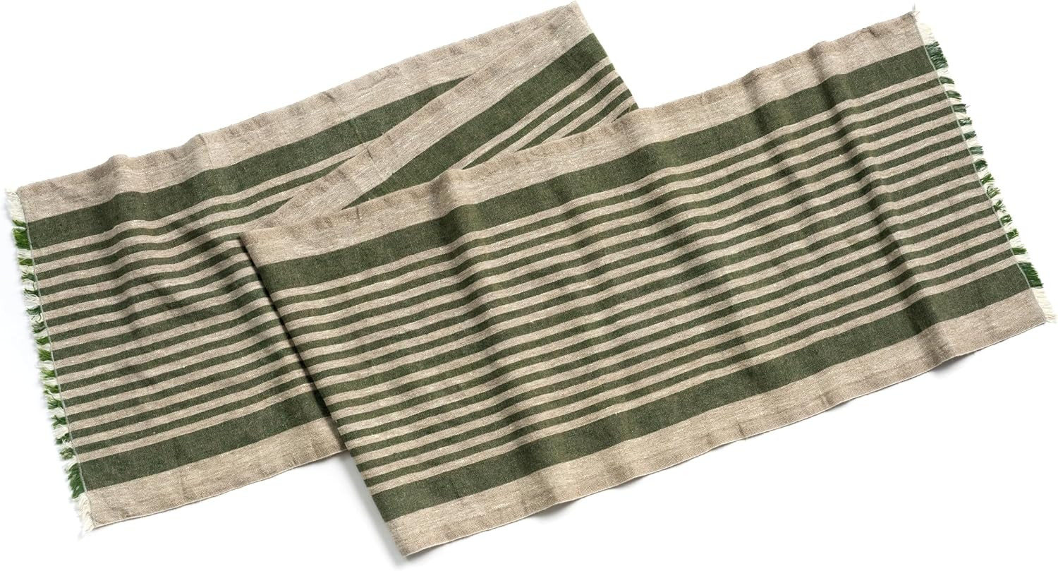 Natural Coarse 100% Linen Table Runner 18 x 95 Inches - Rustic Farmhouse Flax Table Runner for Everyday Use, Holidays & Special Occasions (Nordic Pine Green, 18 x 95 inch) | Amazon (US)