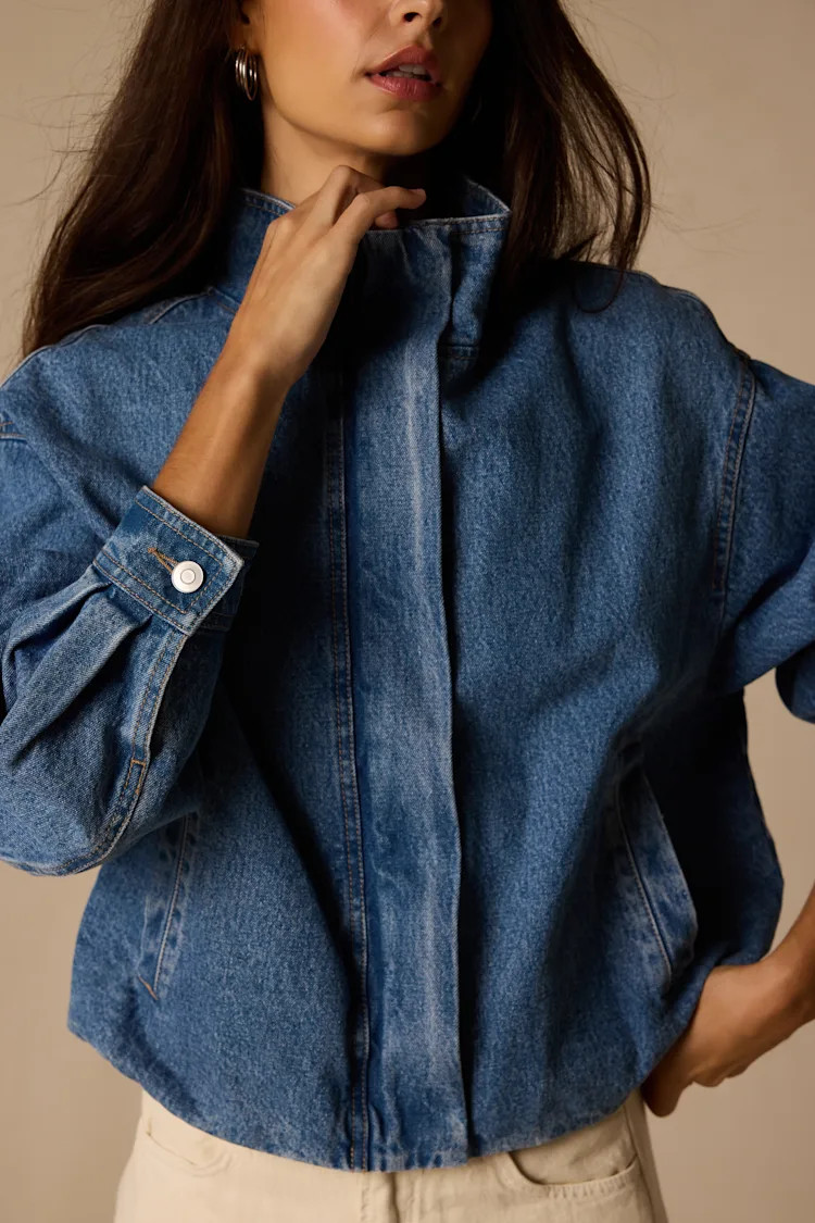 Hermia Medium Wash Bomber Jacket | Lulus