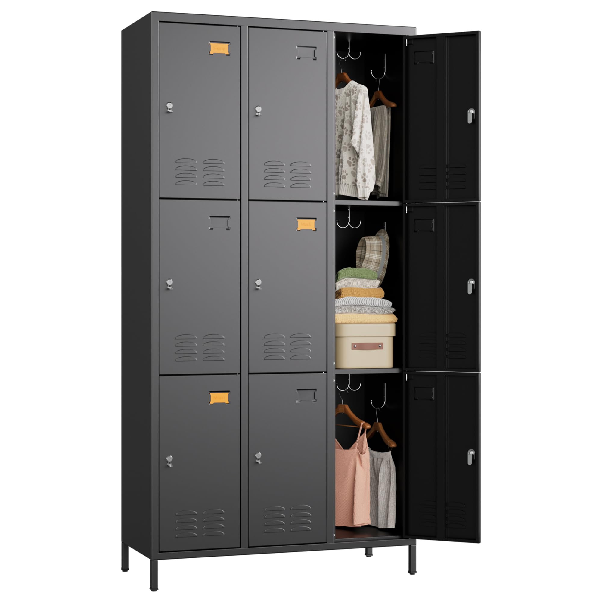 9 Doors Metal Lockers for Employees with 27 Hooks, Storage Locker with Business Card Holder for O... | Amazon (US)