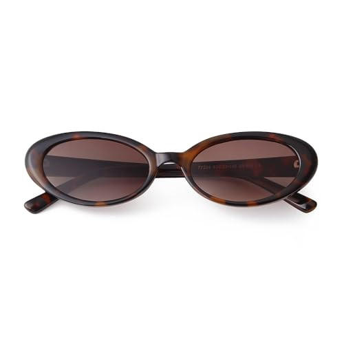 Laurinny Oval Sunglasses for Women Fashion 90s Retro Small Oval Sunglasses Tortoise shell Skinny Vintage Shades | Amazon (US)