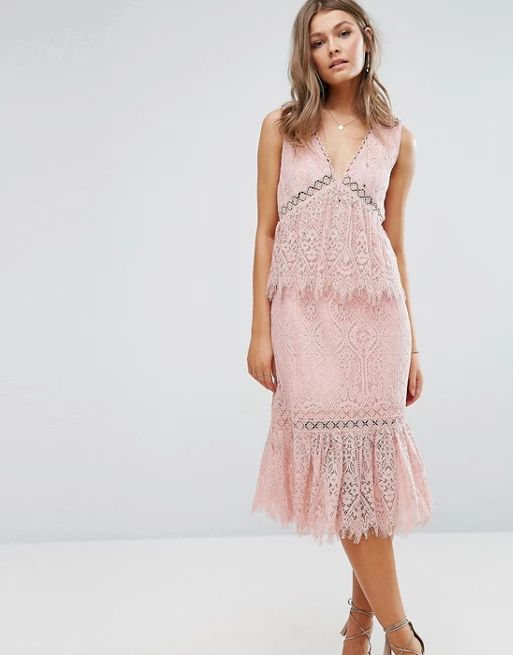 Foxiedox V Neck Lace Ruffle Midi Dress | ASOS US