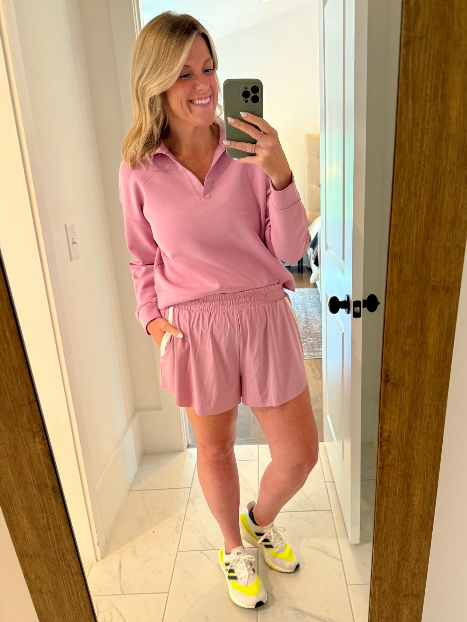 New shorts style alert! High-rise, 3in inseam, pockets and lined.  These are the softest, breeziest fabric. The matching mauve polo sweatshirt is just another layer of perfection 👌🏼

#LTKFindsUnder50 #LTKActive #LTKSaleAlert