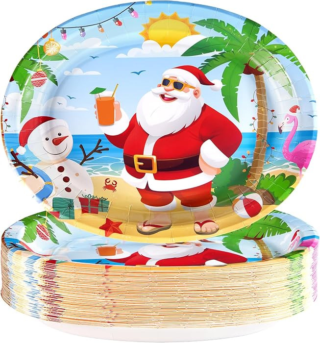 50Pcs Summer Christmas Large Oval Paper Plates 12 x 10 Inch | Amazon (US)