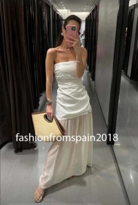 ZARA NEW WOMAN DRAPED COMBINATION STRAPLESS MIDI DRESS ECRU XS-XXL 3152/373/712 | eBay US