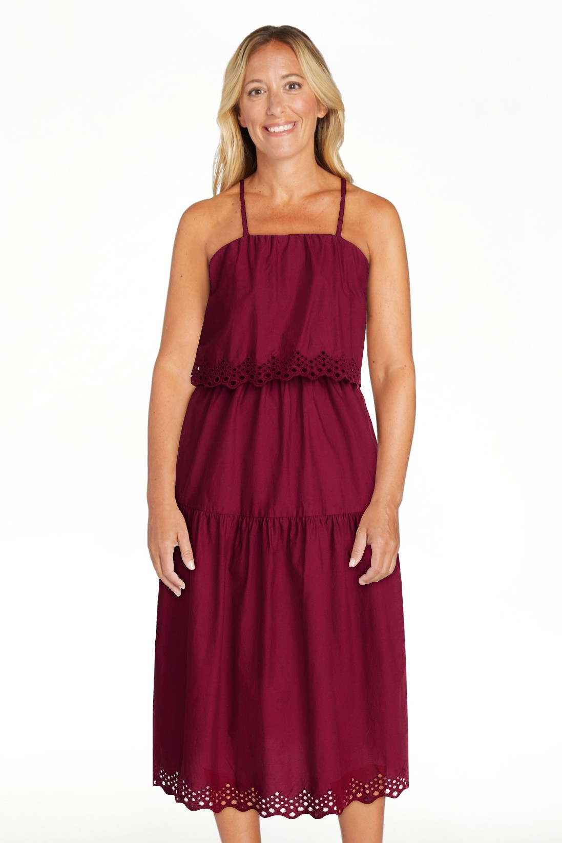 Time and Tru Women's Sleeveless Cotton Midi Dress with Eyelet Trim, Sizes XS-4X | Walmart (US)
