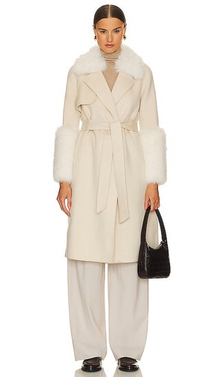 Faux Fur Trim Wool Coat in Cream | Revolve Clothing (Global)