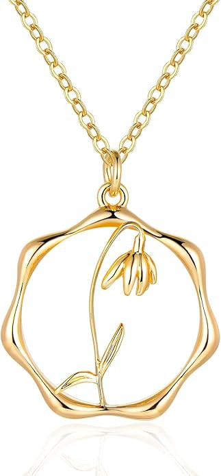 Gold Necklace for Women Birth Flower Necklaces 18K Gold Plated Custom Birth Month Floral Necklace... | Amazon (US)