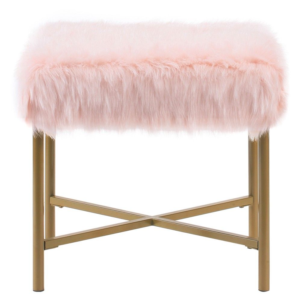 Faux Fur Square Ottoman - Pink - HomePop, Adult Unisex | Target