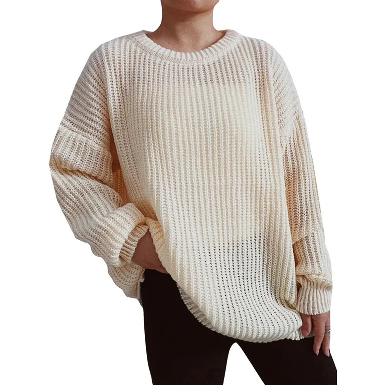 Womens Oversized Casual Sweaters Batwing Long Sleeve Crew Neck Chunky Ribbed Knit Pullover Loose ... | Walmart (US)