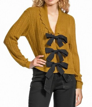 A Loves A Wool Blend Knit Scallop Collar Long Sleeve Bow Front Cardigan Sweater | Dillard's | Dillard's