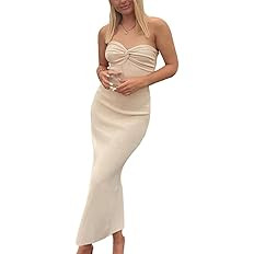 Sdencin Women Y2K Sexy Twist Knot Front Ribbed Knit Bodycon Bandeau Tube Dress Casual Solid Strap... | Amazon (US)