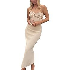 Sdencin Women Y2K Sexy Twist Knot Front Ribbed Knit Bodycon Bandeau Tube Dress Casual Solid Strap... | Amazon (US)