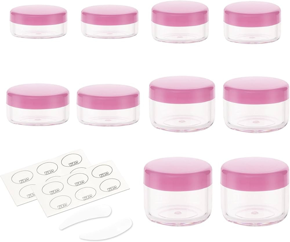 ZEJIA 10pcs Small Travel Containers, Pink Sample Containers with Screw Lids, 5 Size 3/5/10/15/20 ... | Amazon (US)