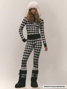 MUSERA Thick Ribbed Zip Through Waistband Argyle Cross Fitted Knit Leggings Only Autumn Fall Wint... | SHEIN