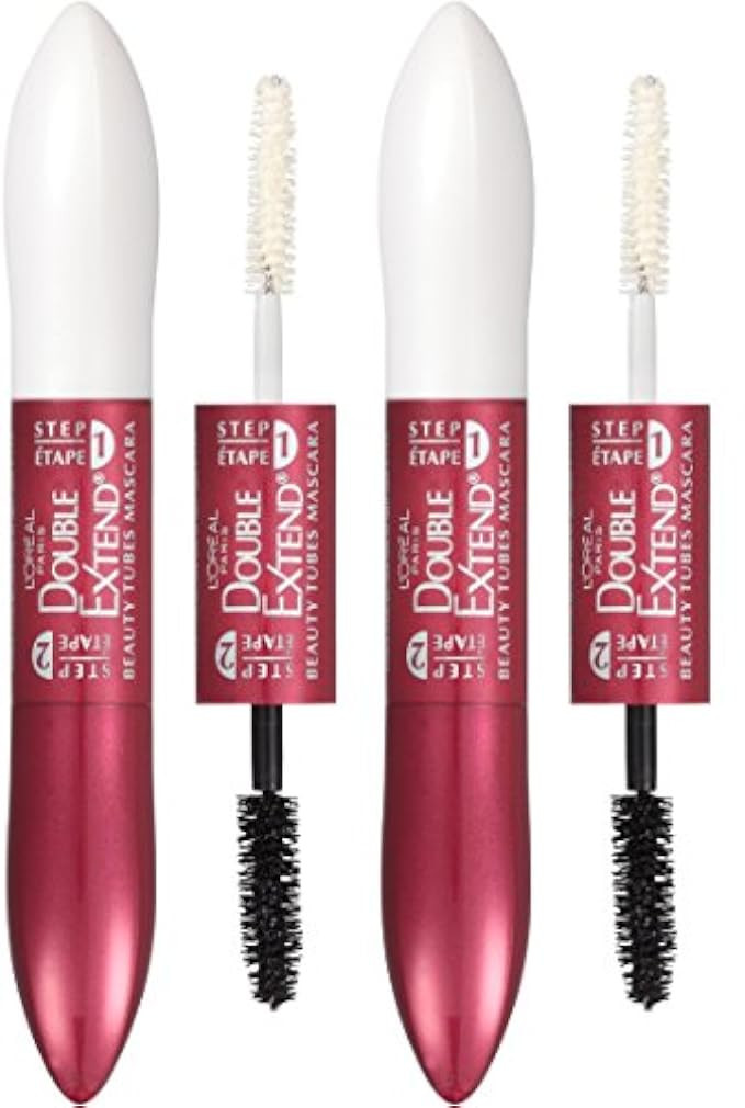 L'Oréal Paris Makeup Double Extend Beauty Tubes Lengthening 2 Step Mascara, Blackest Black, 2 Pack | Amazon (US)
