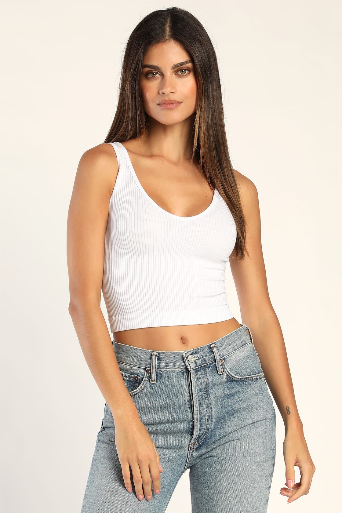 Solid Rib White Cropped Tank Top | Lulus (US)