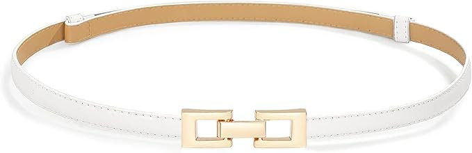 Glamorstar Skinny Belts for Women Thin PU Leather Waist Belt with Gold Buckle for Dresses | Amazon (US)