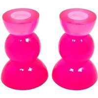 Set Of Two Bright Neon Pink Resin Rounded Geometric Taper Candlestick Candle Holders | Etsy (US)