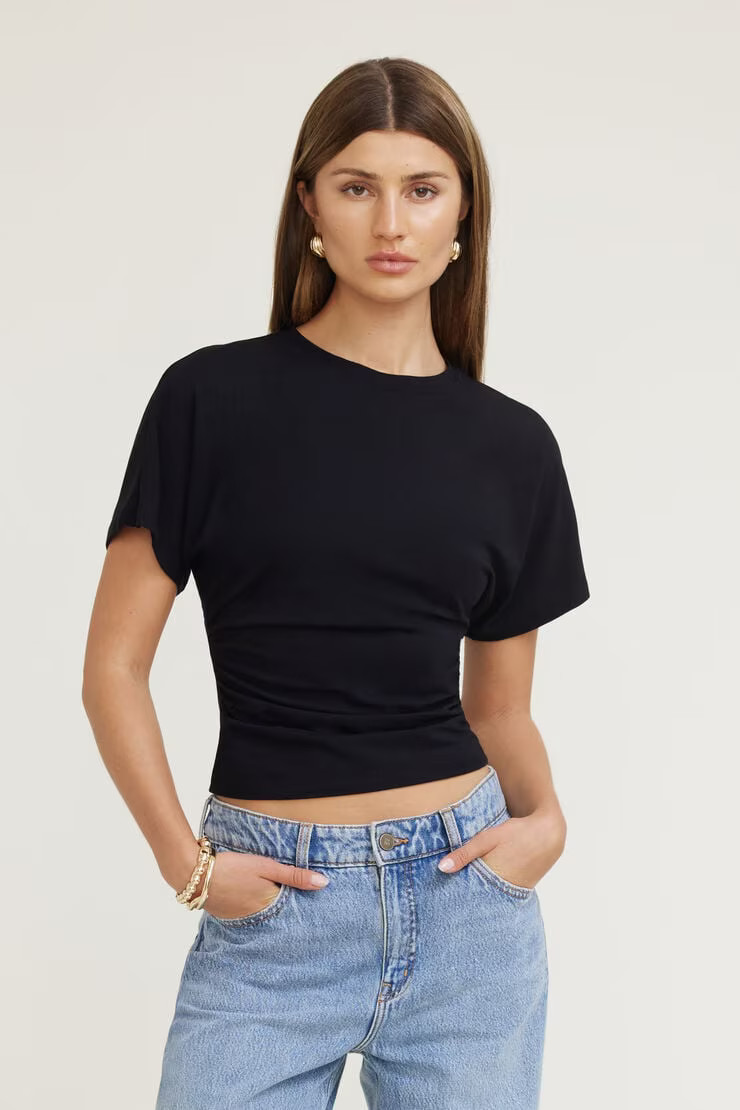 Andrea Shirred Jersey T Shirt | Dynamite Clothing