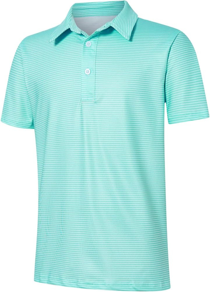 Boys Performance Polo Dry Fit Short Sleeve Golf Stripe Shirt for Active Casual Size 5-14 | Amazon (US)