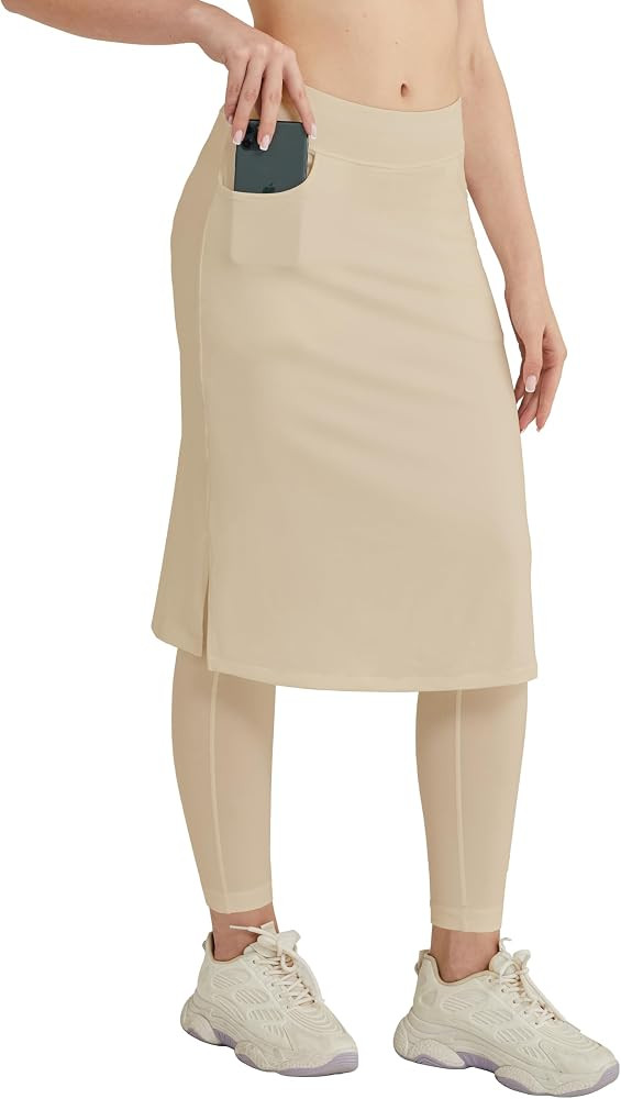 HOKOYI Women's Modest Long Skirt with Attached Leggings Pockets Midi Cover Up Workout Skirted Cap... | Amazon (US)
