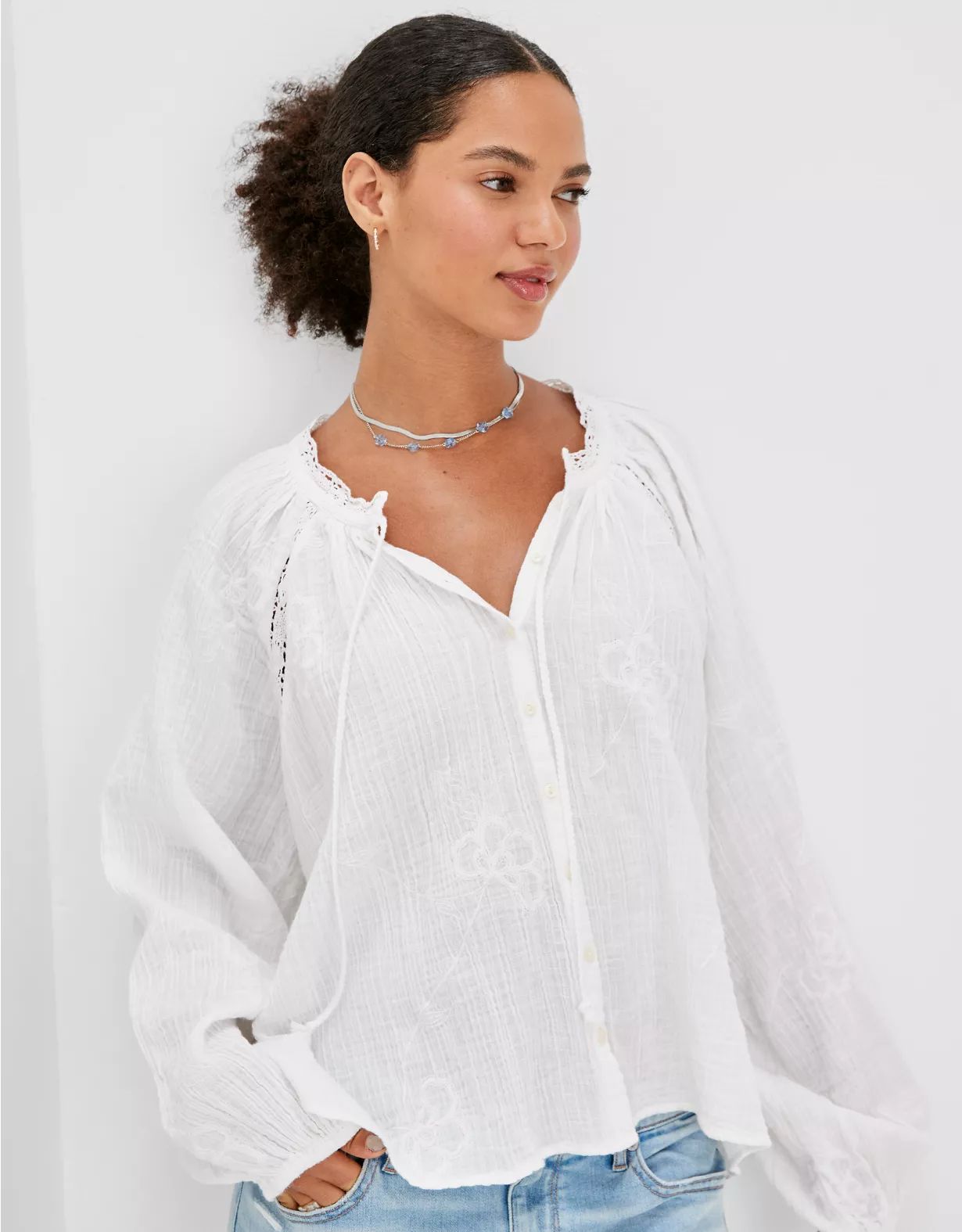 AE Long-Sleeve Button-Up Tunic | American Eagle Outfitters (US & CA)