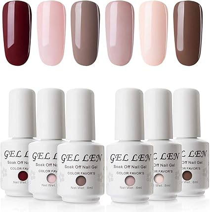 Gellen Nude Colour Gel Polish Kit - 8ml 6 Colours Gel Nail Polish UV LED Soak off Manicure Gel La... | Amazon (UK)