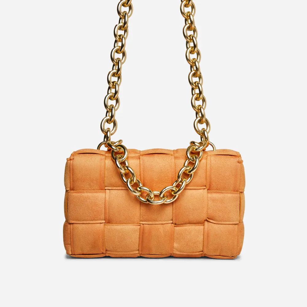 Jackson Chain Detail Quilted Shoulder Bag In Orange Faux Suede | EGO Shoes (US & Canada)