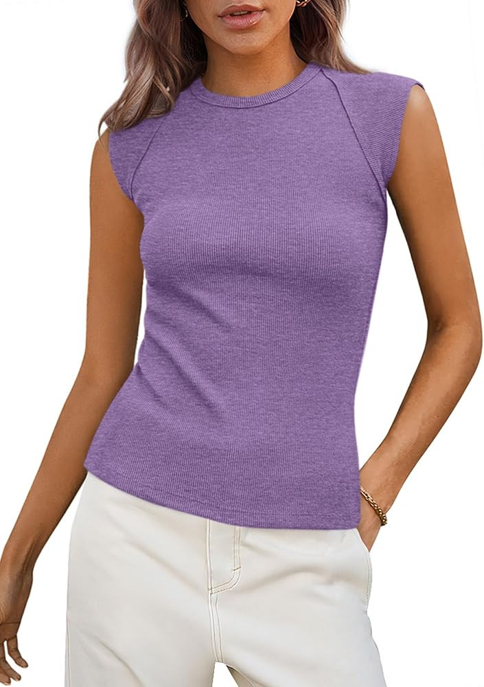 PRETTYGARDEN Women's Ribbed Tank Tops 2026 Summer Cap Sleeve Slim Fitted Knit Basic Casual Tee Sh... | Amazon (US)