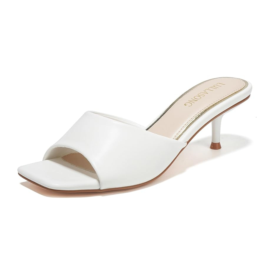 Women's Kitten Heels Sandals Low Heels Slip On Slides 2 Inch Heeled Square Open Toe Sandals for W... | Amazon (US)