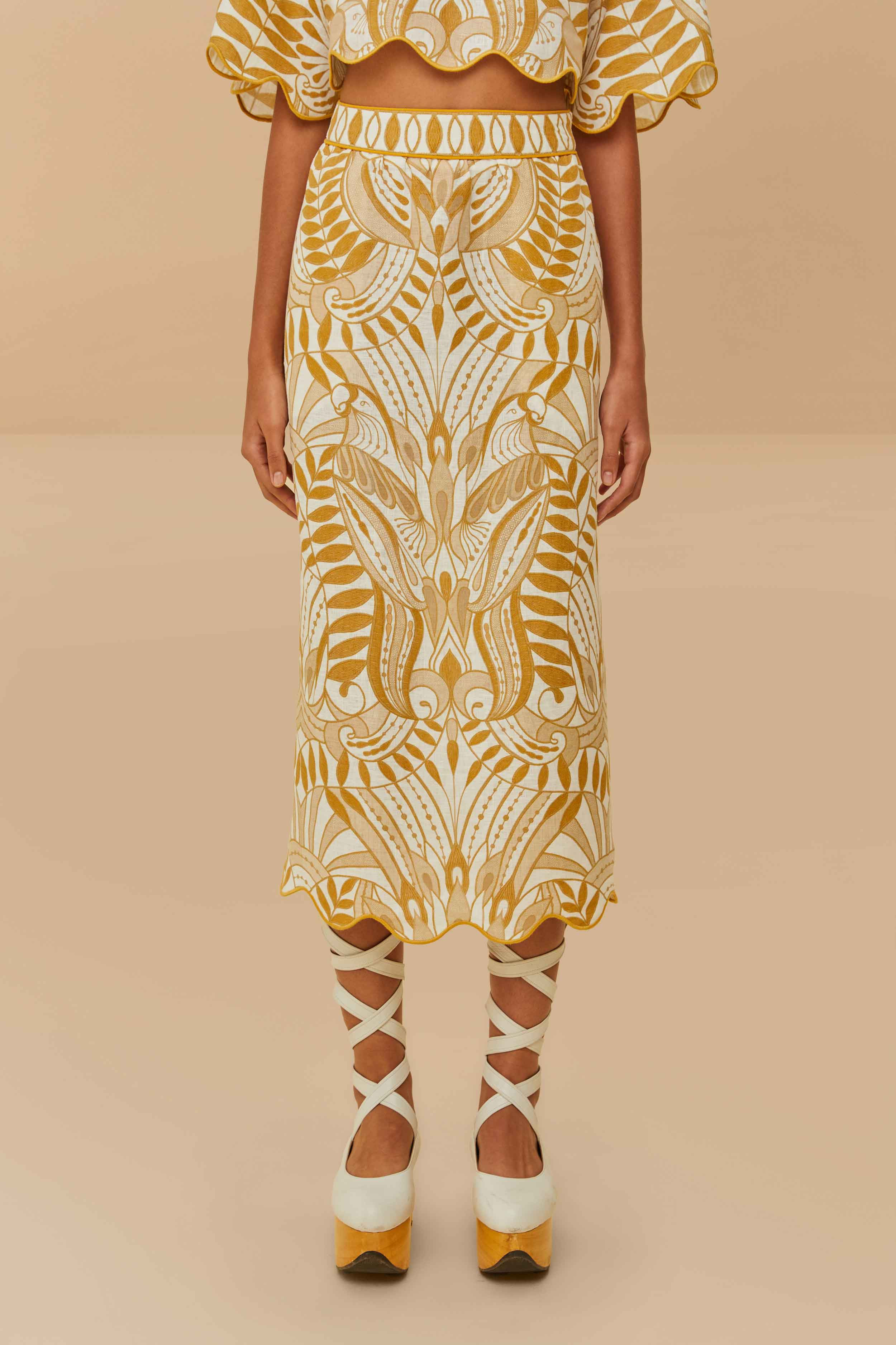 Off-White Lace Nature Euroflax™ Premium Linen Midi Skirt | FarmRio (US)